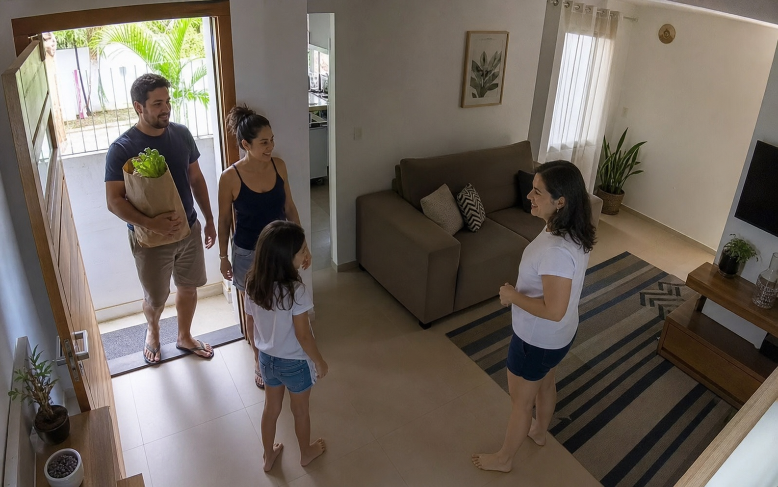 Camera monitorando entrada de uma familia em casa