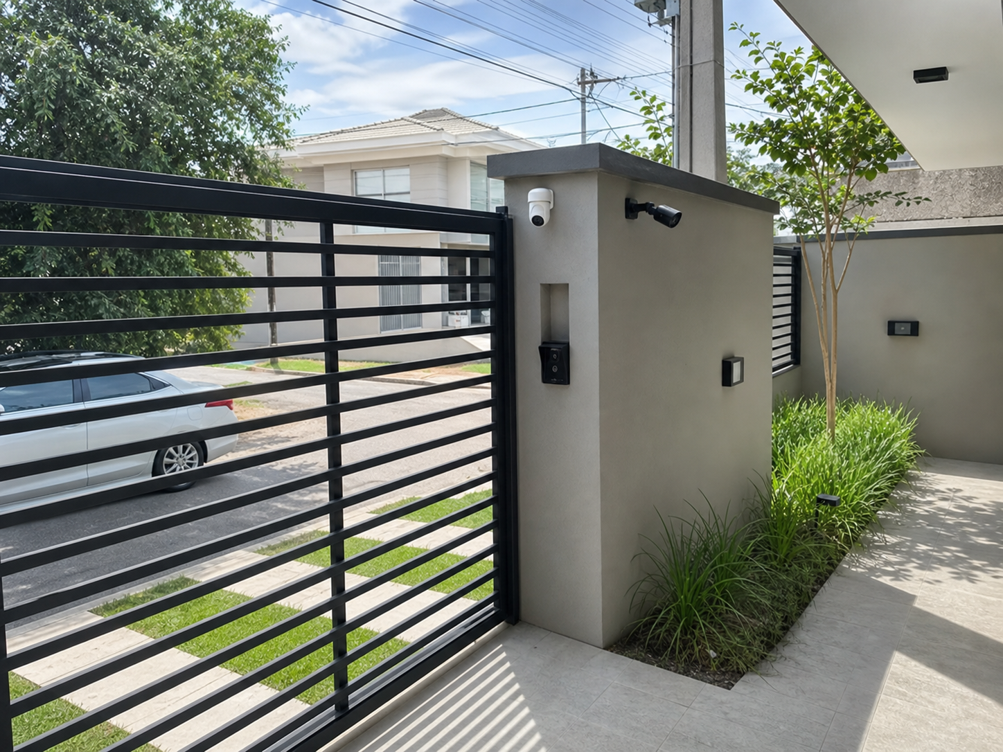 Projeto de seguranca residencial com portao e cameras